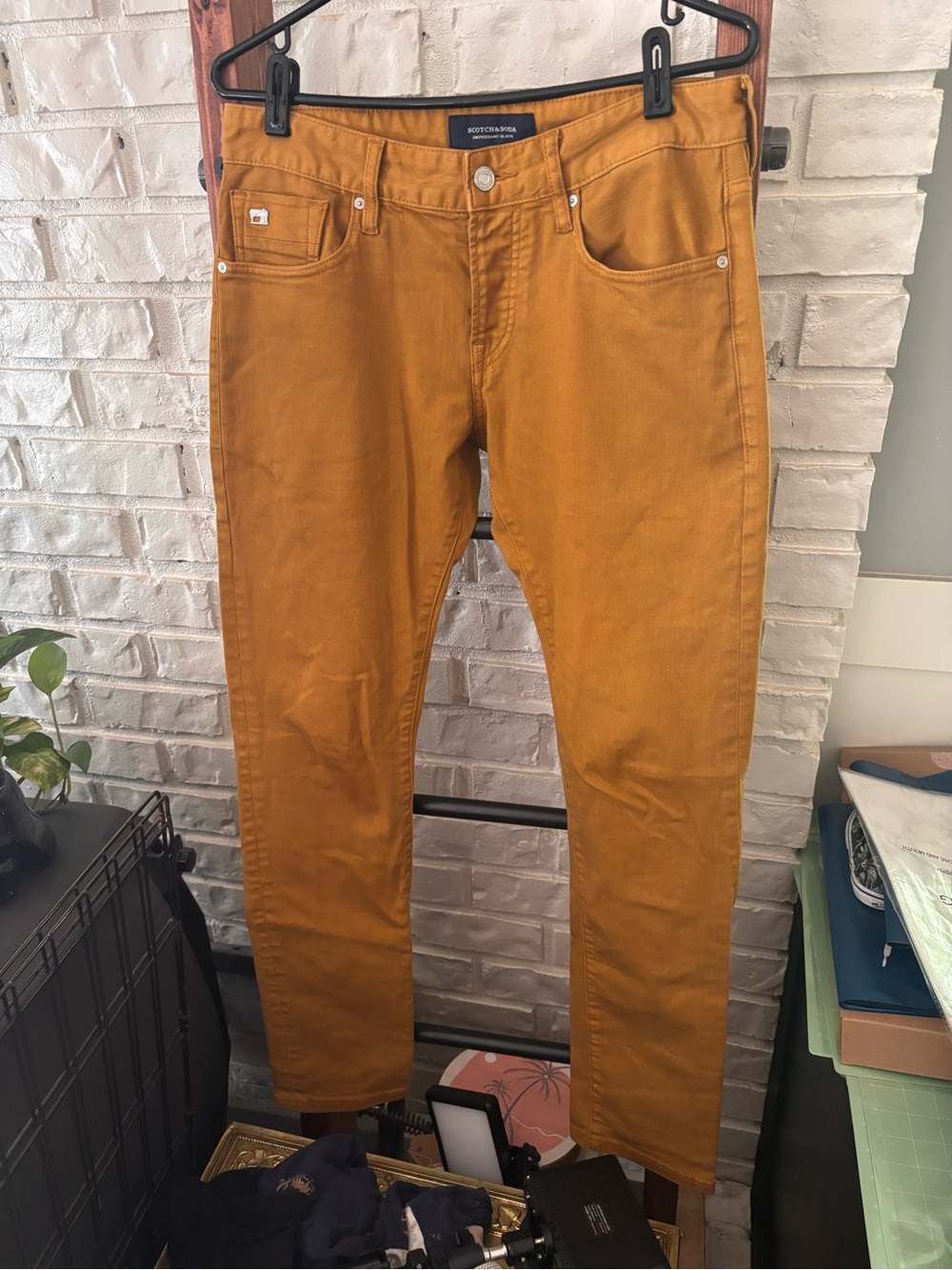 Scotch & Soda Ralston Slim Fit Jeans Mustard Yellow Denim Amsterdams Blauw 28/32